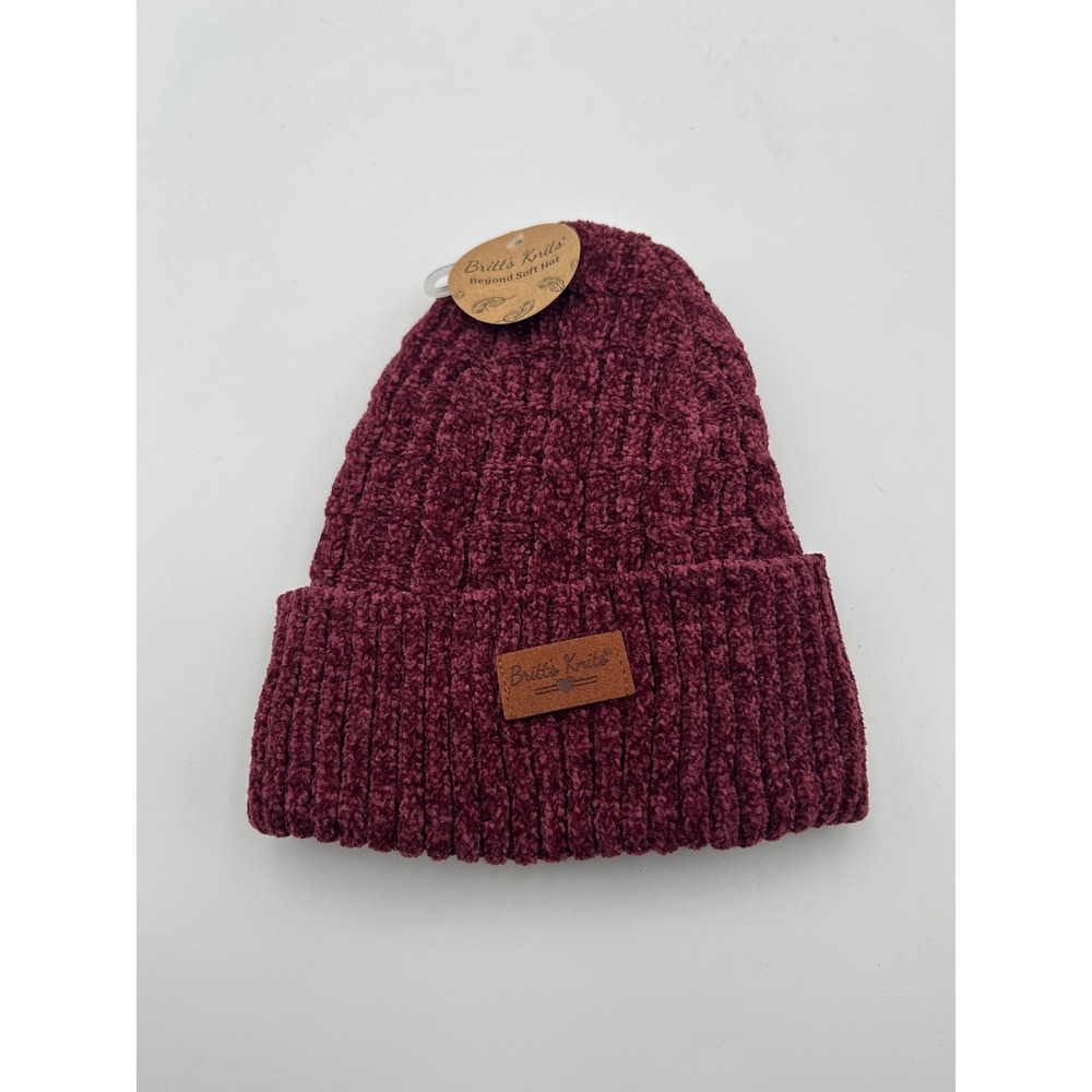 Britts Knits Beyond Soft Hat Burgundy Wine Chenille Ribbed Beanie NWT  Vintage